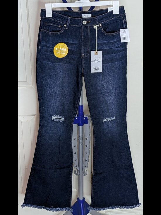 YMI Denim - Flirty NWT Sz 13 / 31 Long YMI Dark Blue High Rise Flare Stretch Denim Jeans